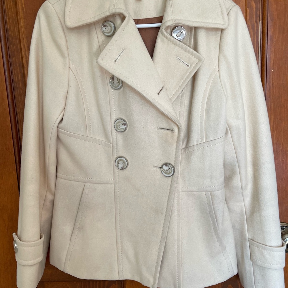 Women's Cream Double-Breasted Peacoat